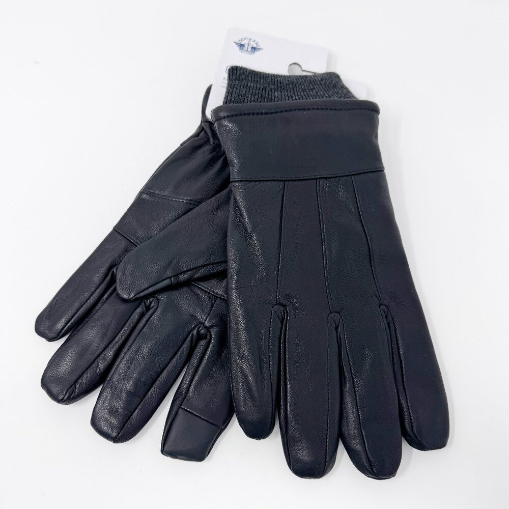 Dockers Mens Black Leather Gloves Lined Black Lined NEW